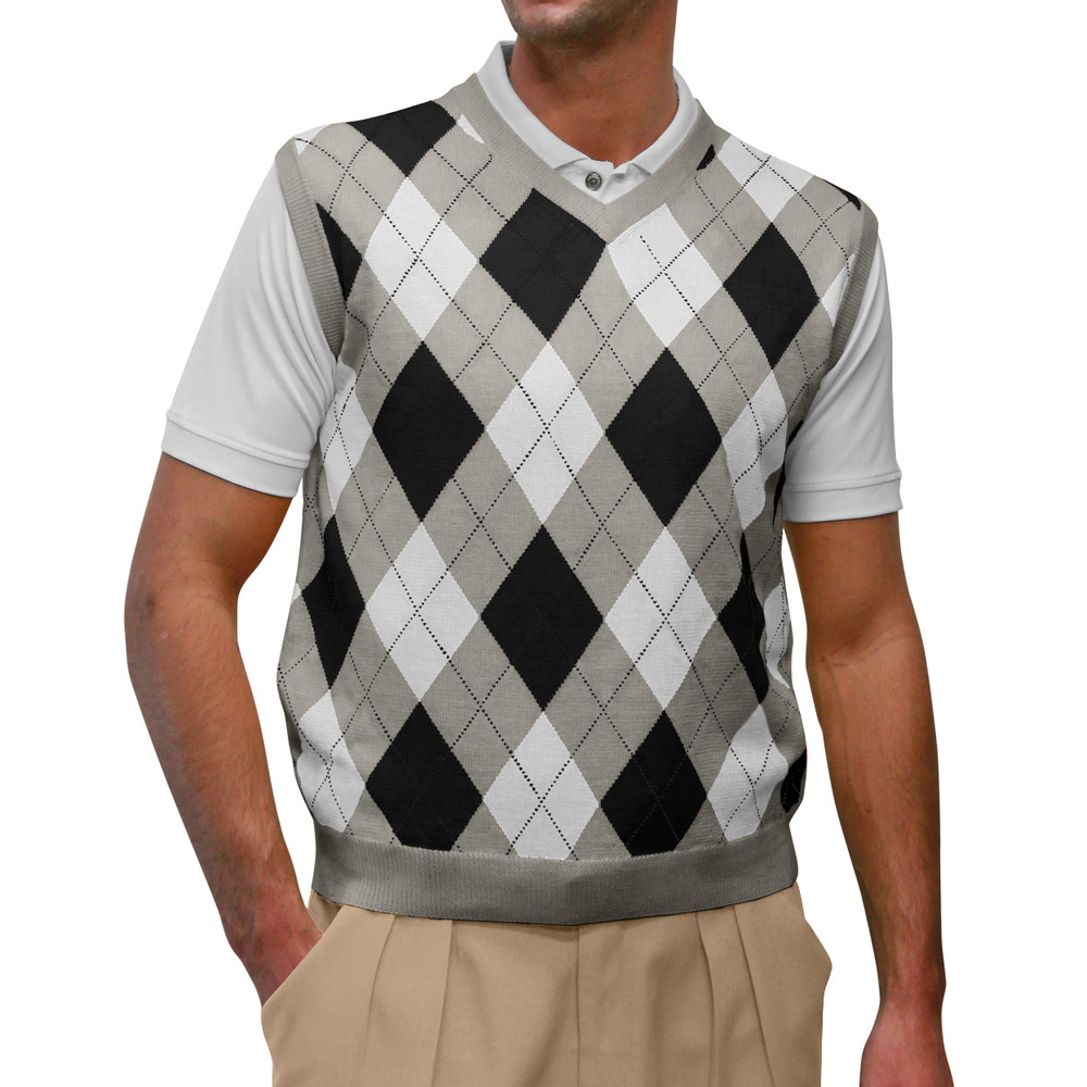 Argyle Golf Sweater Vest | Taupe/Black/White | Mens