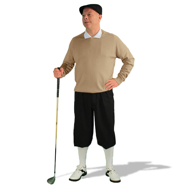 Mens Black, White & Khaki Long Sleeve Sweater Golf Outfit