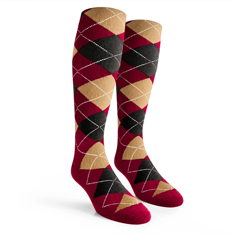 Youth Over the Calf Argyle Socks Maroon, Black and Khaki