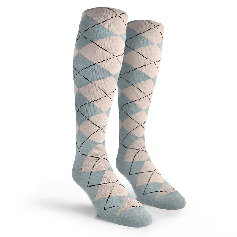 Argyle Socks - Mens Over-the-Calf - EE: Light Blue/White