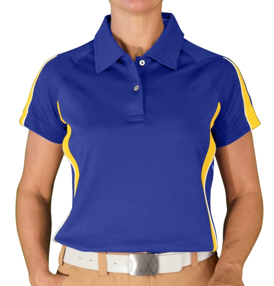 Ladies Sports Microfiber Duel Tone Eagle Royal Blue and Yellow Shirt Front