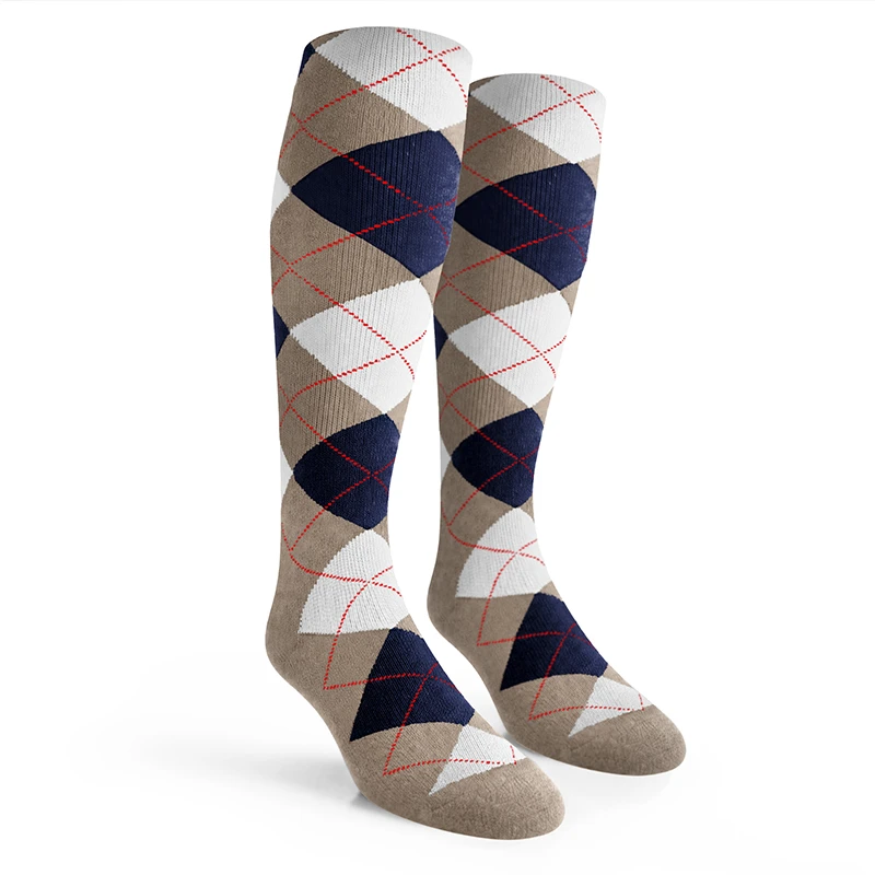 Argyle Socks - Mens Over-the-Calf - H: Taupe/Navy/White