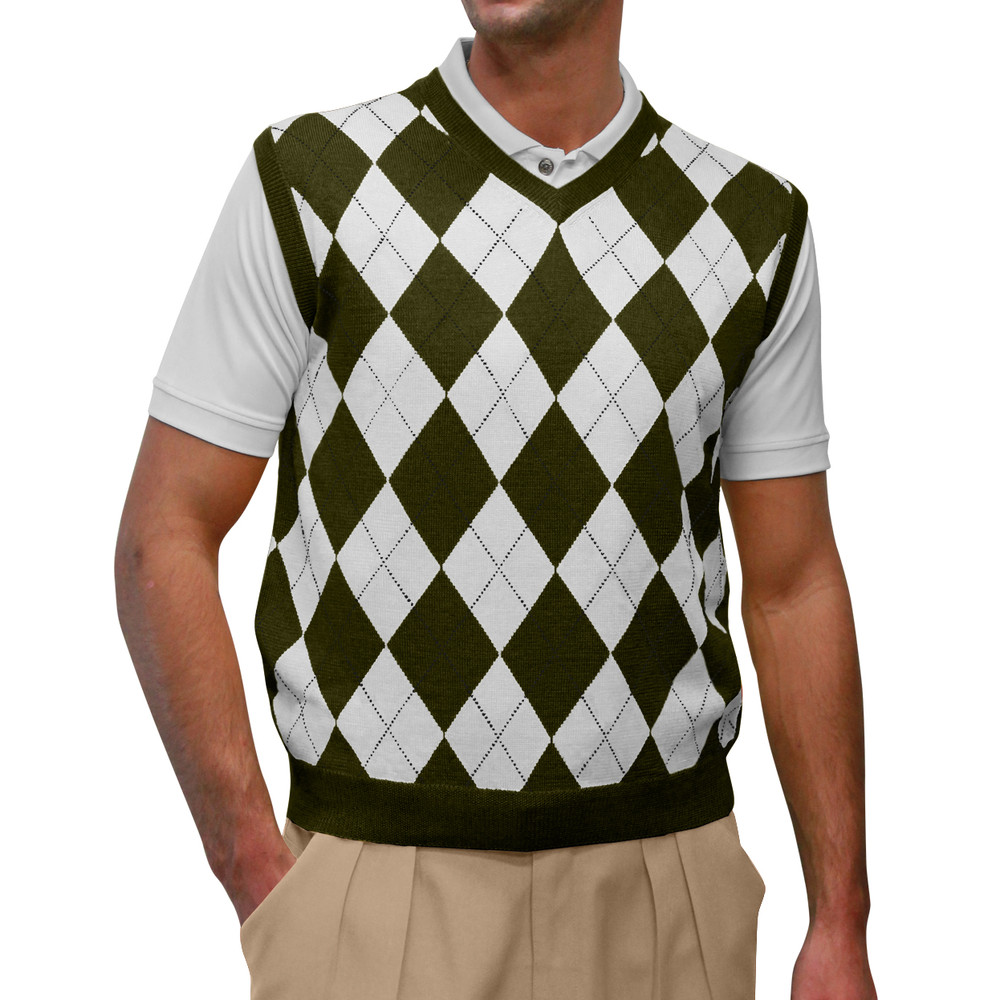 Argyle Golf Sweater Vest | Olive/White | Mens