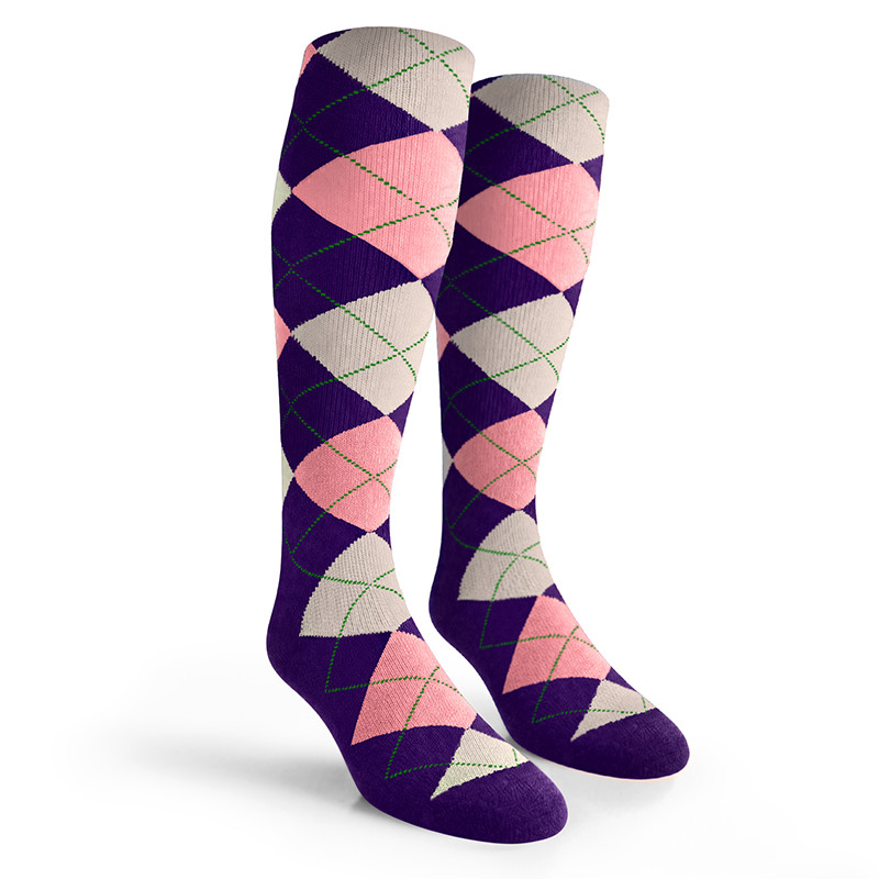 Argyle Socks - Mens Over-the-Calf - OOO: Purple/Pink/White