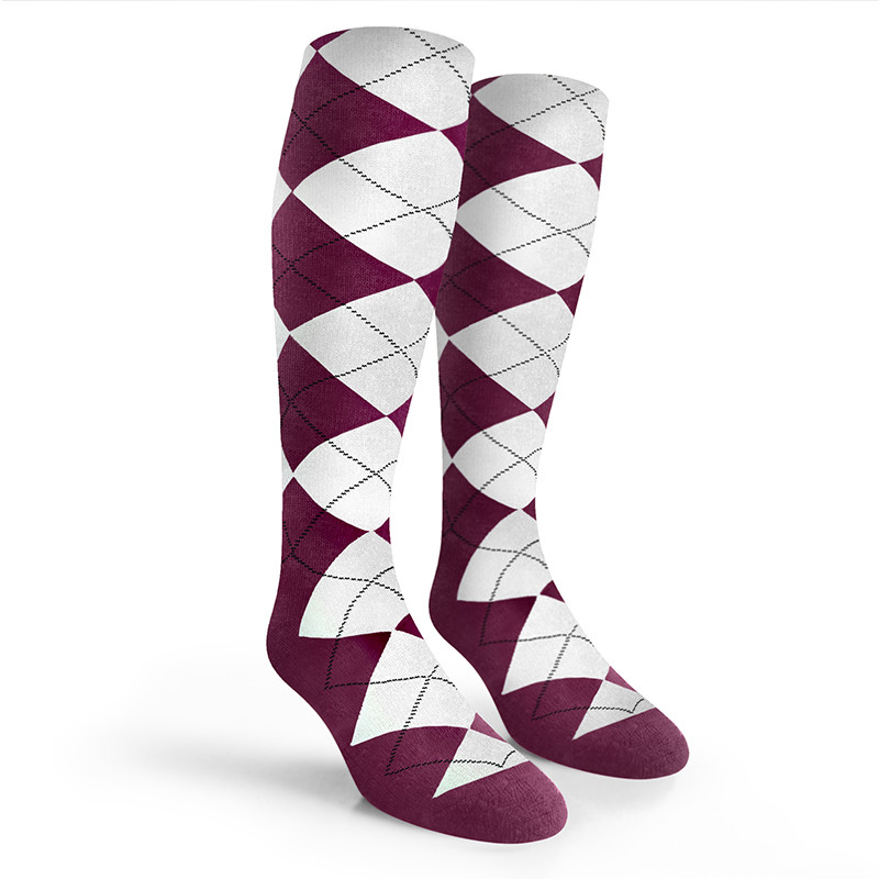 Argyle Socks - Mens Over-the-Calf - P: Maroon/White