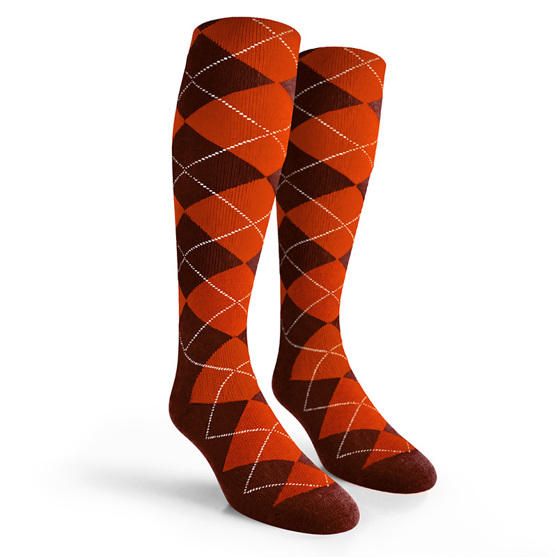 Argyle Socks - Mens Over-the-Calf - HH: Navy/Orange