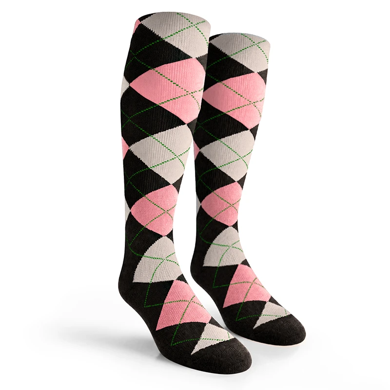 Argyle Socks - Mens Over-the-Calf - PPP: Black/Pink/White