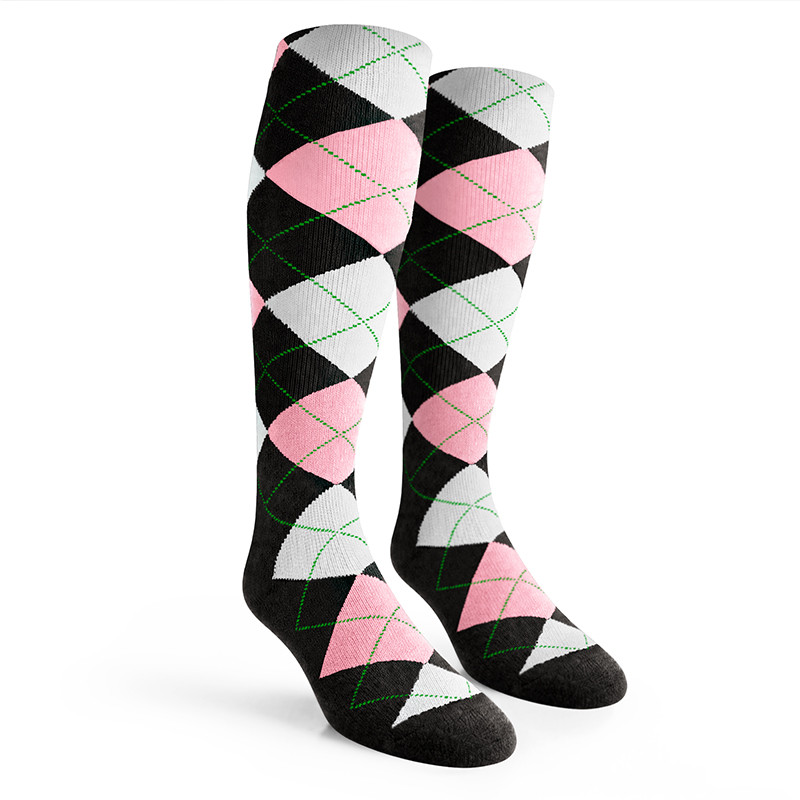 Argyle Socks - Mens Over-the-Calf - PPP: Black/Pink/White