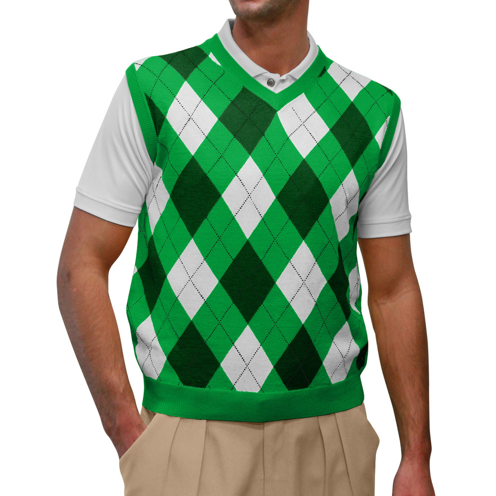 Argyle Golf Sweater Vest | Lime/Dark Green/White | Mens