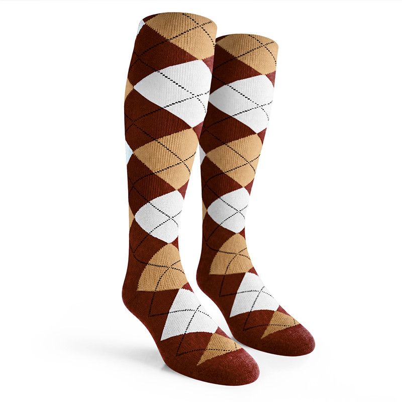 Argyle Socks - Mens Over-the-Calf - RR: Brown/Khaki/White