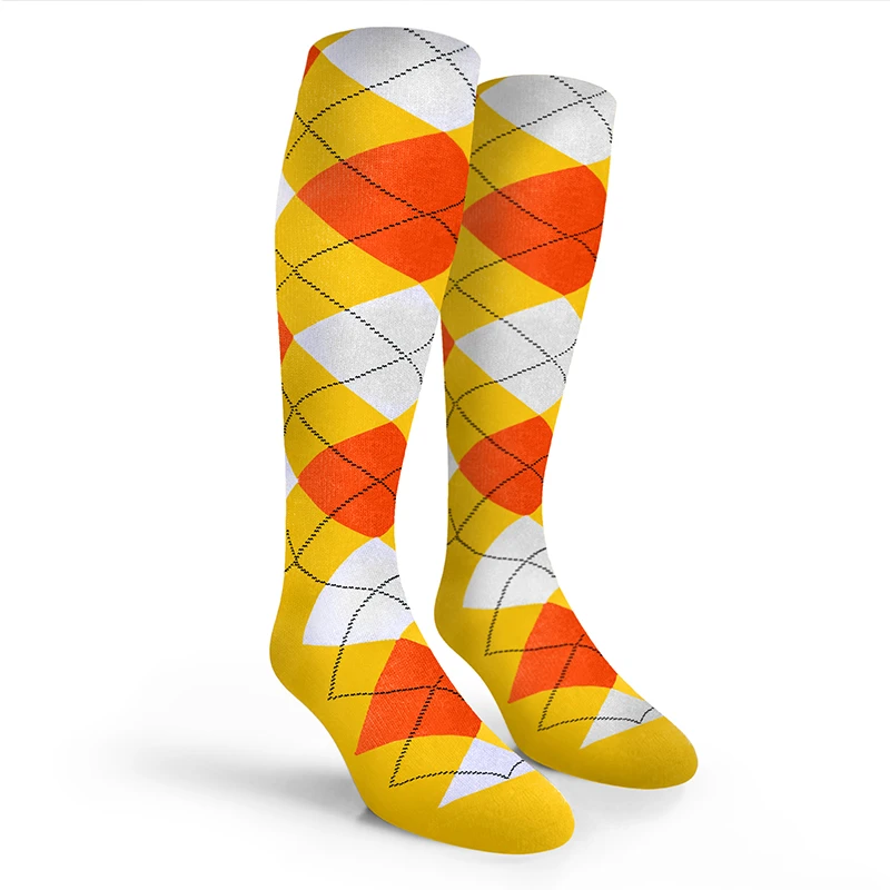 Argyle Socks - Mens Over-the-Calf - TTT: Yellow/Orange/White