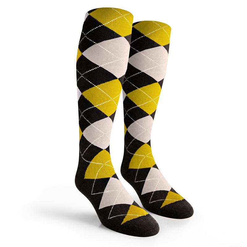 Argyle Socks - Mens Over-the-Calf - NNNN: Black/Yellow/White