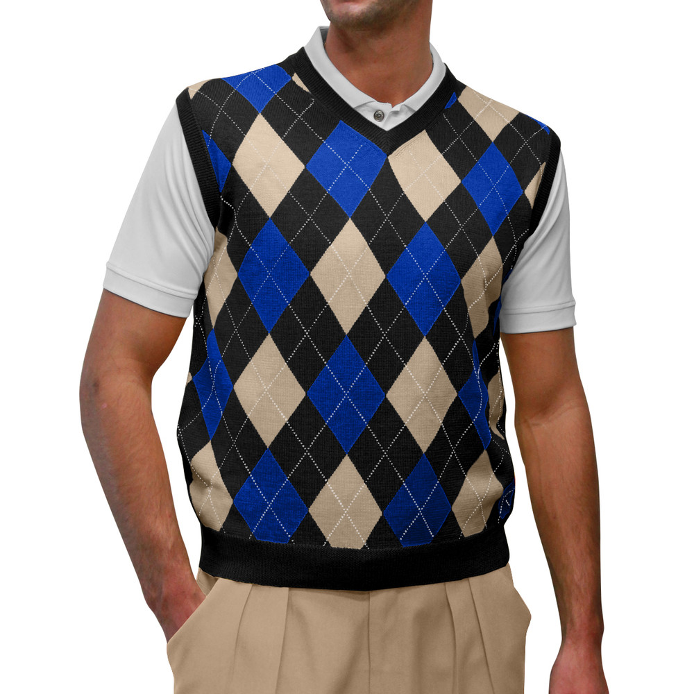 Argyle Golf Sweater Vest | Black/Royal/Khaki | Mens