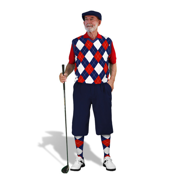 Mens Navy, Red & White Sweater Golf Outfit