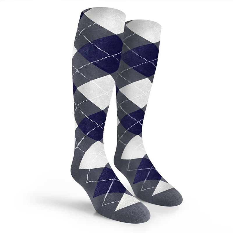 Argyle Socks - Mens Over-the-Calf - A: Charcoal/Navy/White