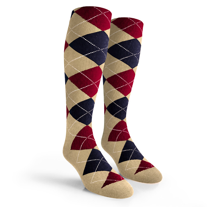 Argyle Socks - Mens Over-the-Calf - Y: Natural/Navy/Maroon