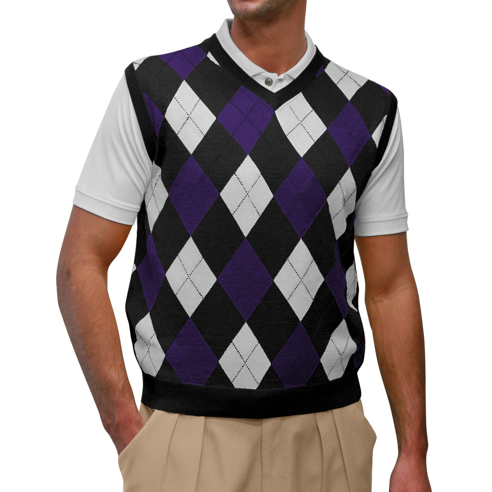 Argyle Golf Sweater Vest | Black/Purple/White | Mens