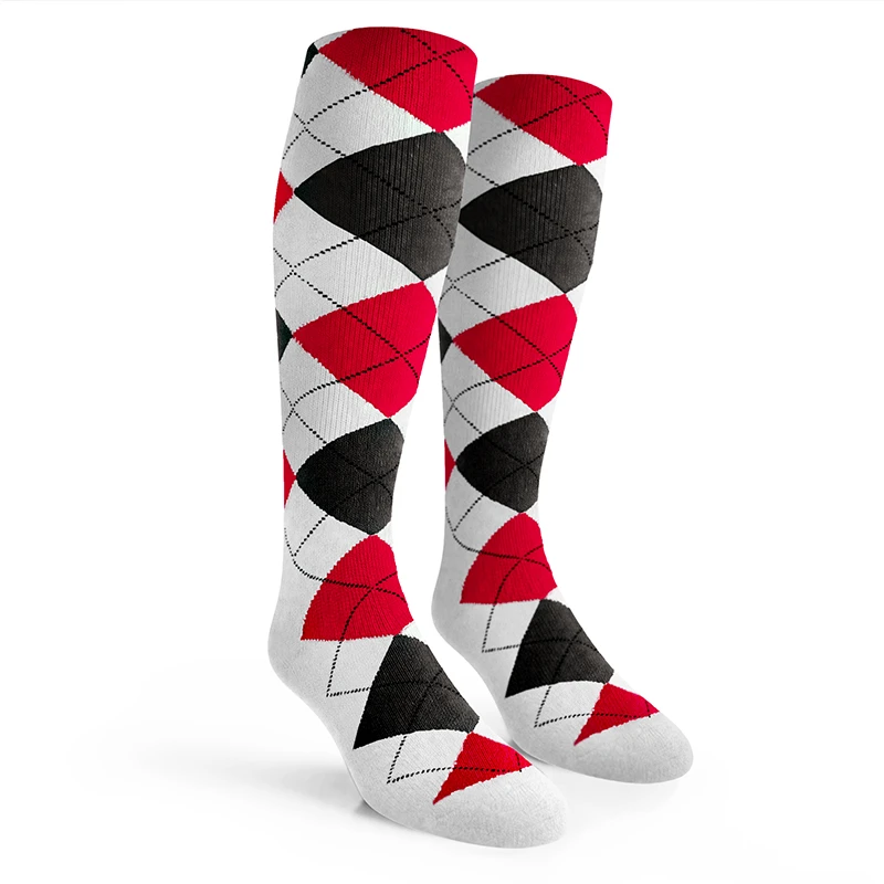 Argyle Socks - Mens Over-the-Calf - ZZZZ: White/Black/Red