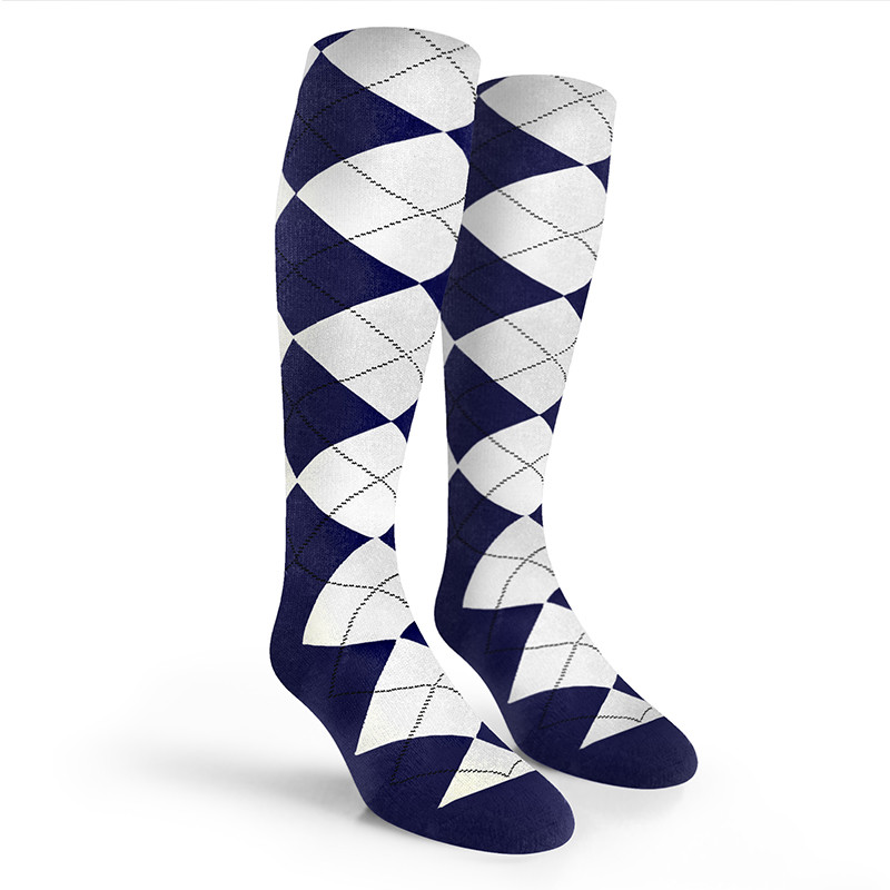 Argyle Socks - Mens Over-the-Calf - M: Navy/White
