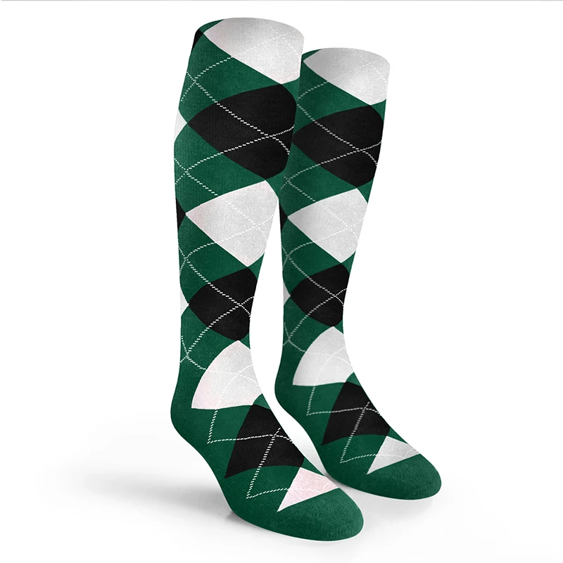 Argyle Socks - Mens Over-the-Calf - 5H: Dark Green/Black/White