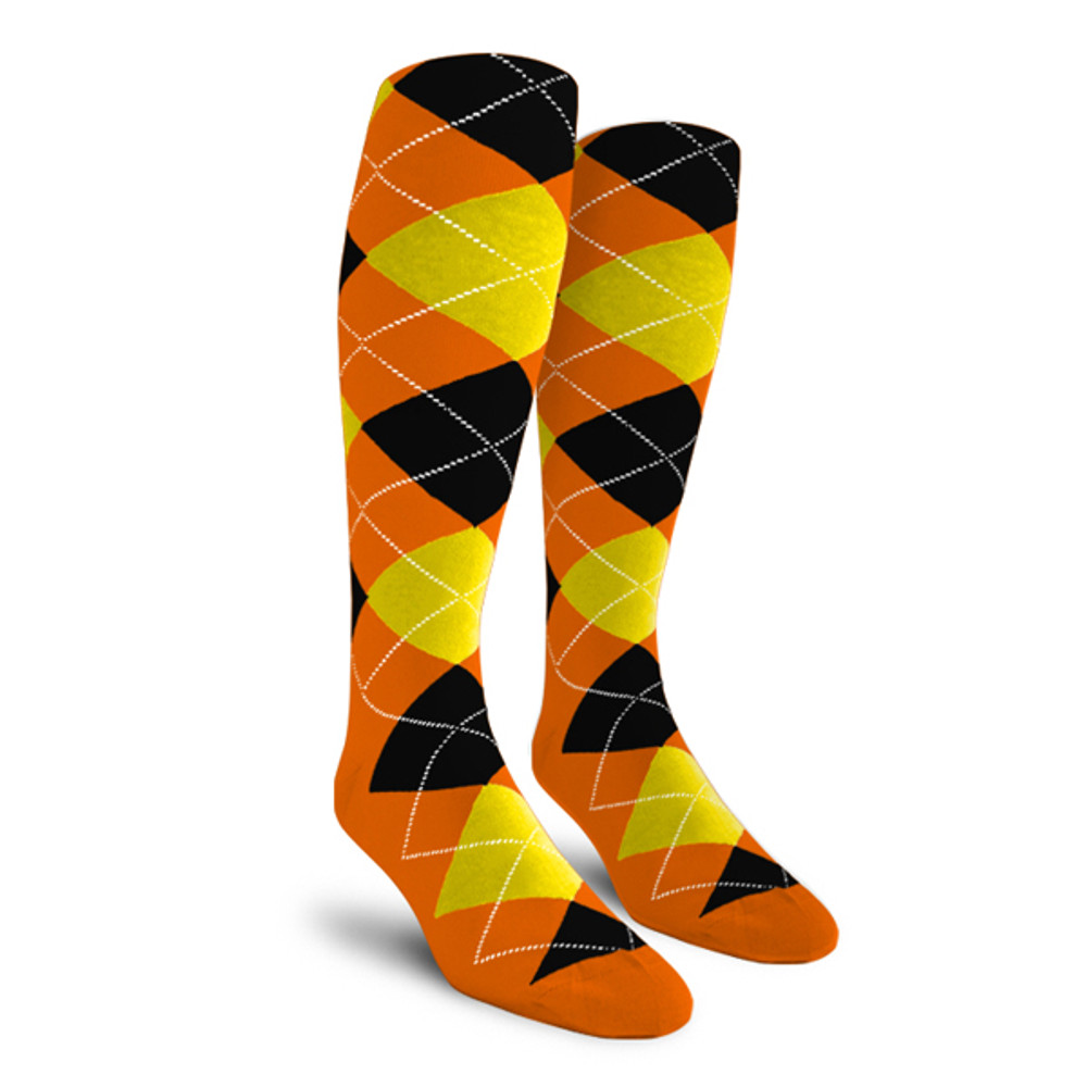 Youth Over the Calf Argyle Socks Orange, Yellow and Black