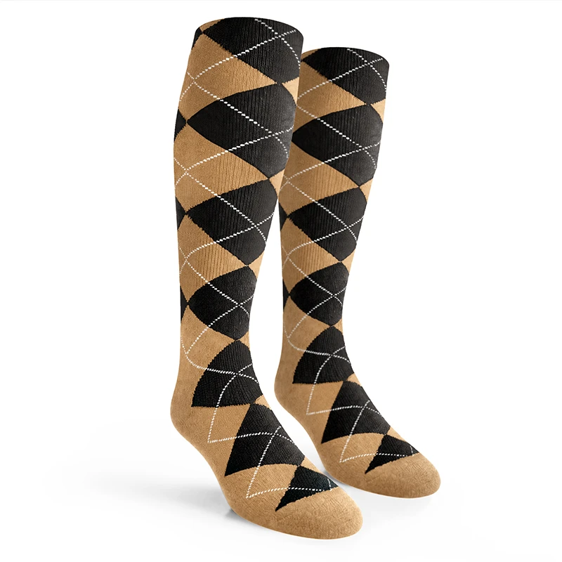 Youth Over the Calf Argyle Socks Khaki and Black