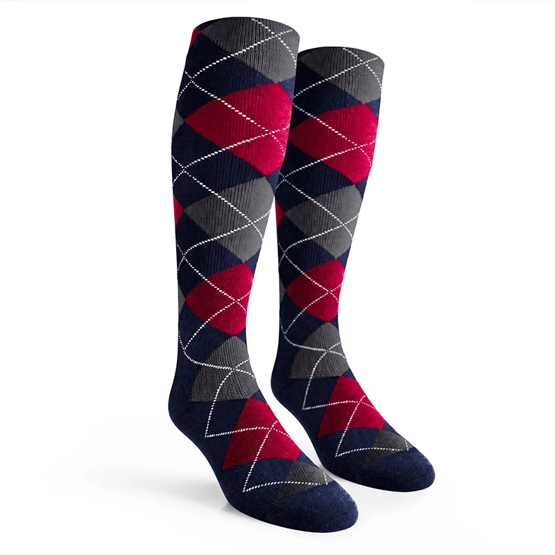 Youth Over the Calf Argyle Socks Navy, Maroon and Charcoal