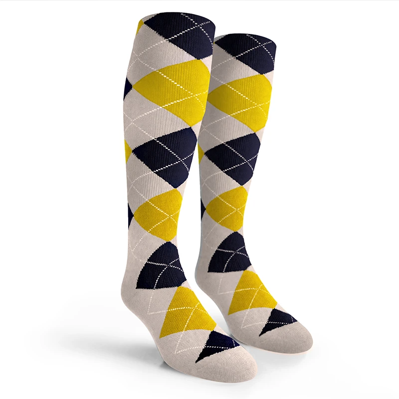 Argyle Socks - Mens Over-the-Calf - 5Z: Yellow/Navy/White