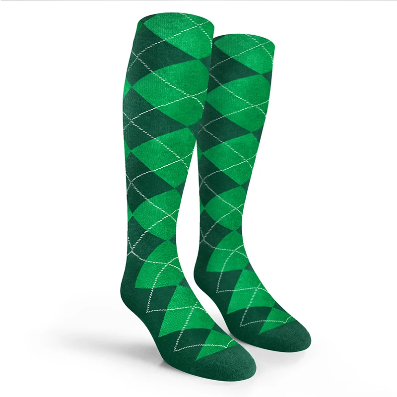 Argyle Socks - Mens Over-the-Calf - 5Y: Dark Green/Lime