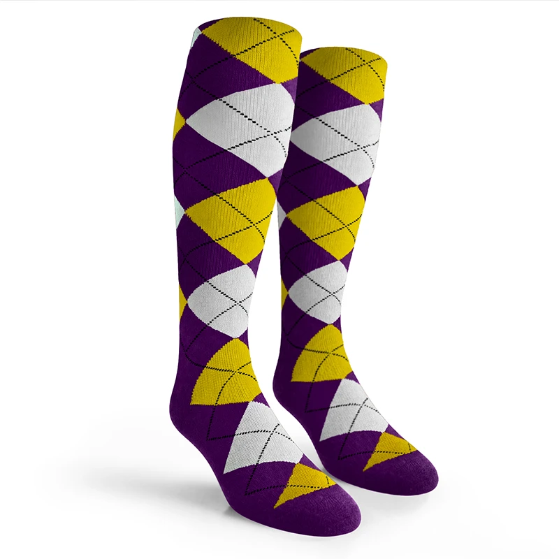 Argyle Socks - Youth Over-the-Calf - 5Q: Purple/Yellow/White
