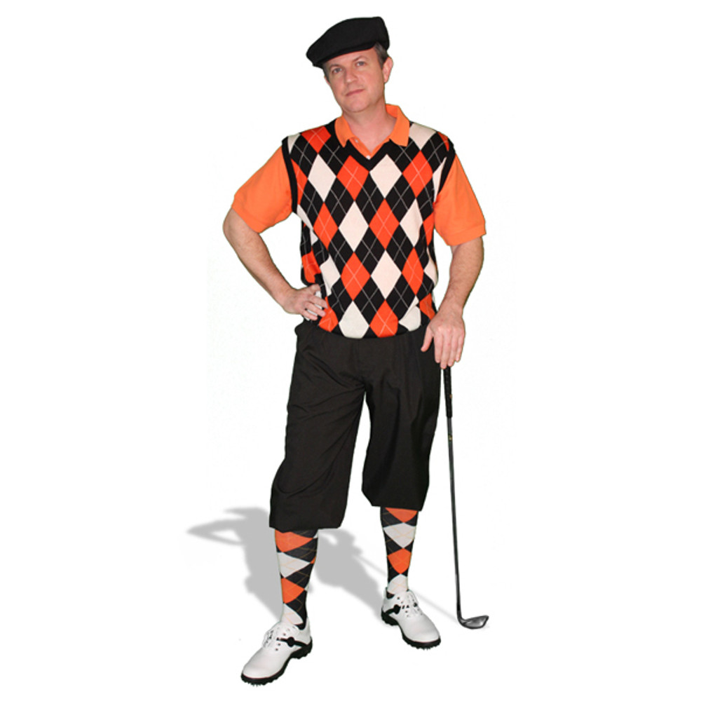 Mens Black, Orange & White Sweater Golf Outfit