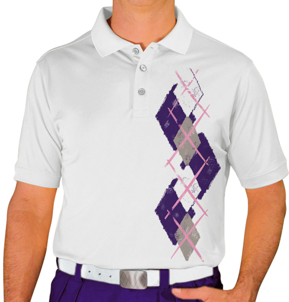 Mens Argyle Paradise Golf Shirt - ZZZ: Purple/Taupe/White