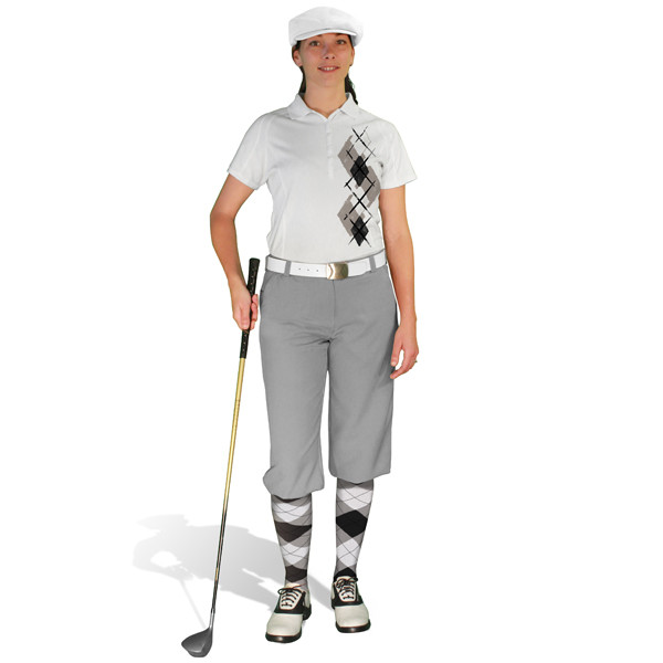 Ladies Golf Knickers XXX - Taupe/Black/White Argyle Paradise Outfit