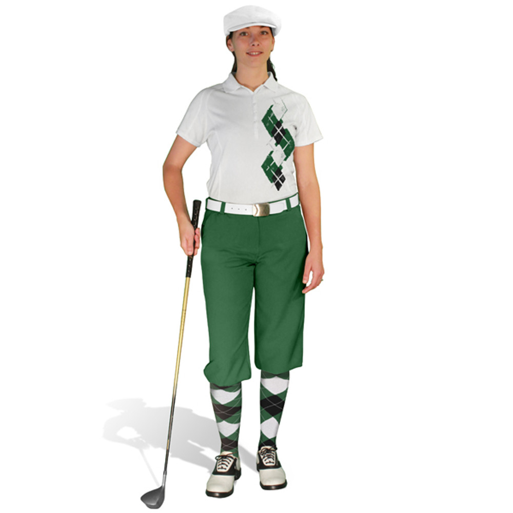 Ladies Golf Knickers Argyle Paradise Outfit 5H - Dark Green/Black/White