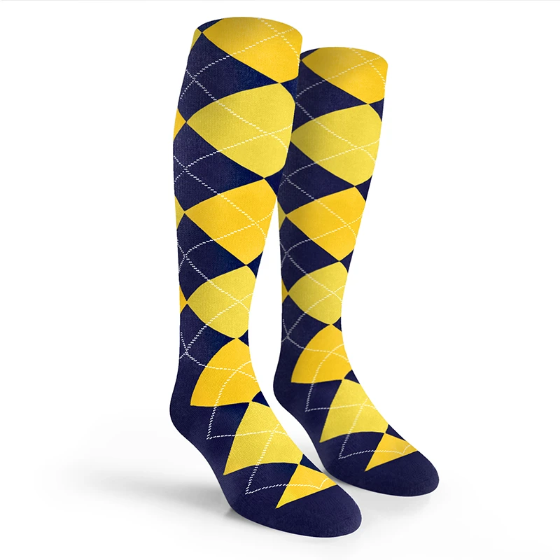 Argyle Socks - Mens Over-the-Calf - F: Navy/Yellow