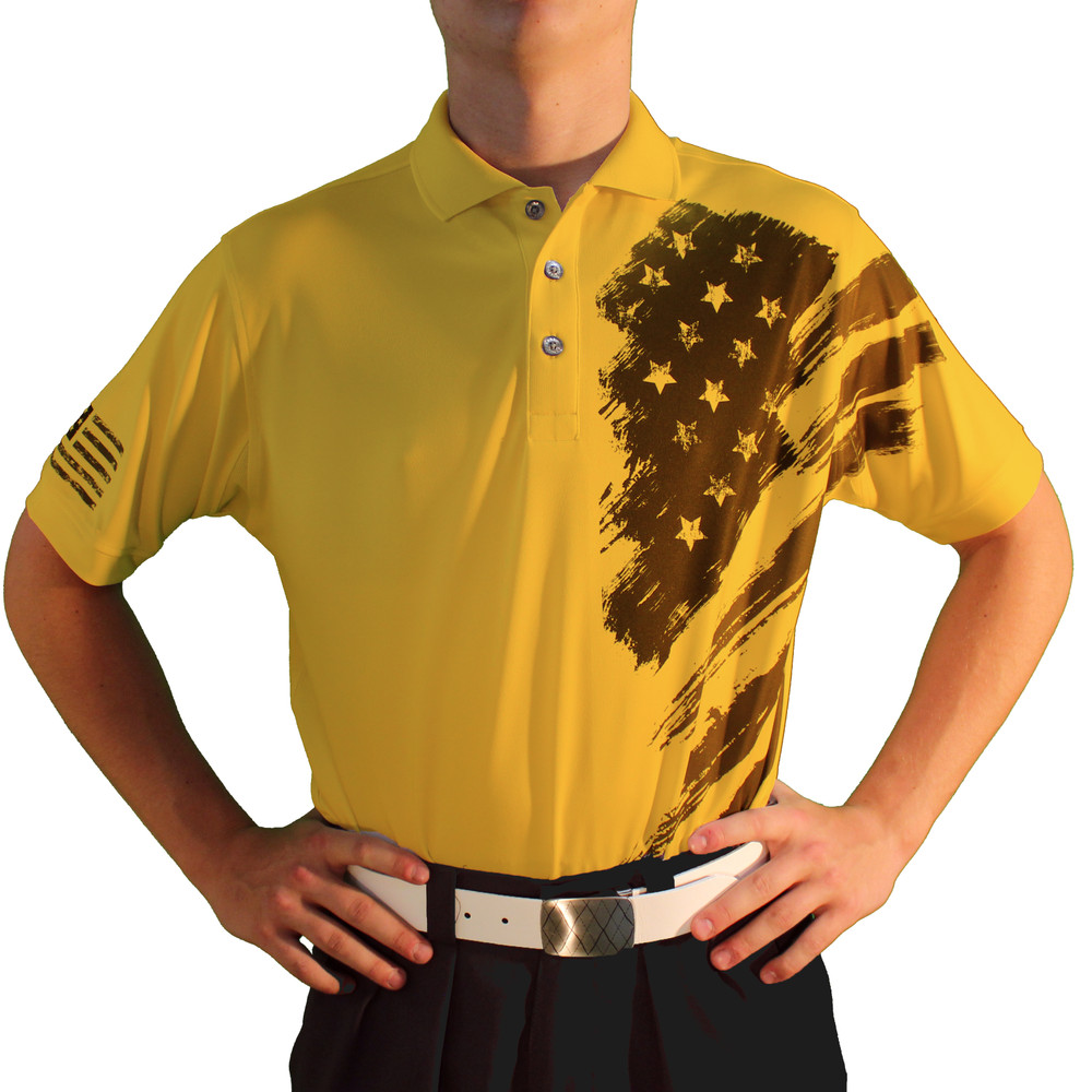 【XL】Golfickers Mastards Wide Shirts Flag Golf Shirts | Mens | Yellow | USA