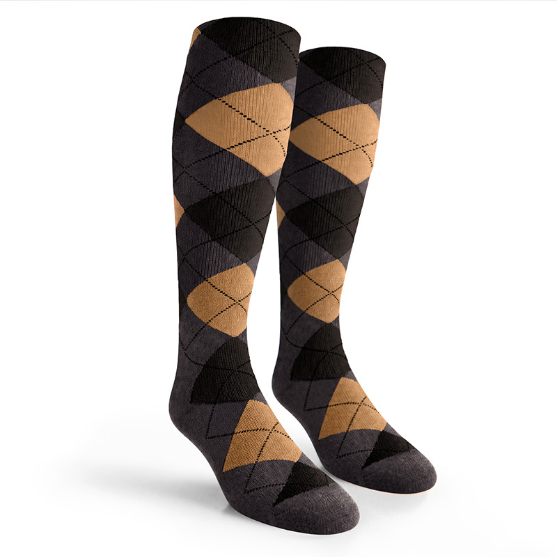 Argyle Socks - Mens Over-the-Calf - 6M: Charcoal/Black/Khaki