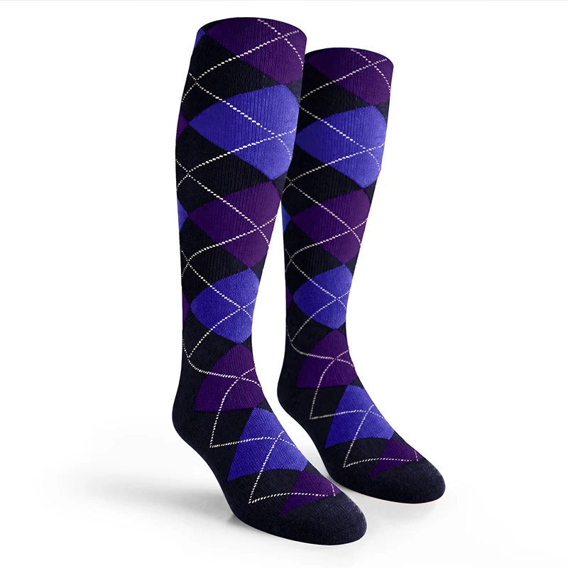 Argyle Socks - Mens Over-the-Calf - 6N: Navy/Royal/Purple