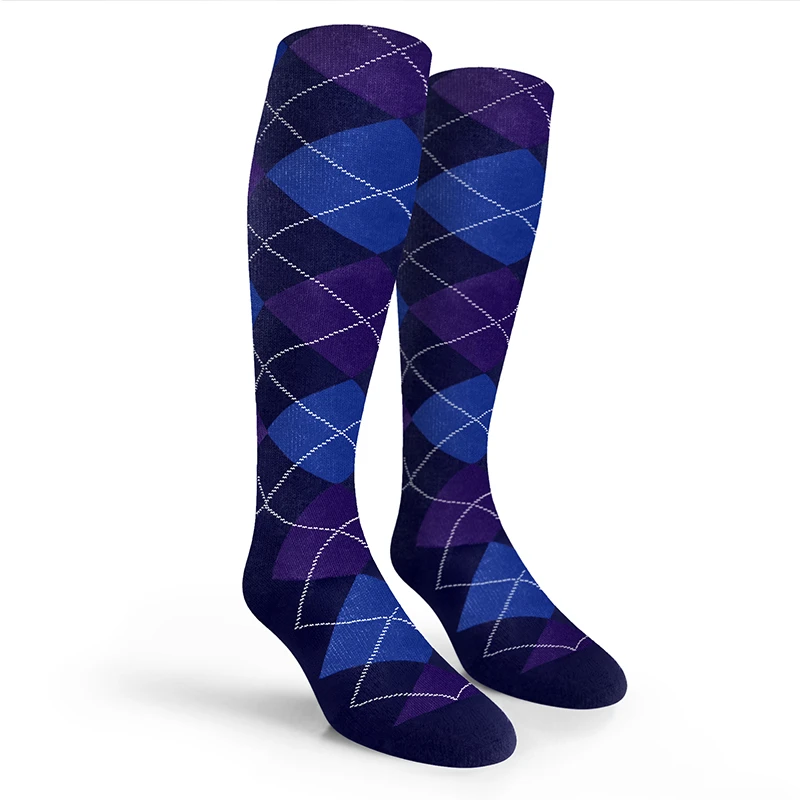 Argyle Socks - Mens Over-the-Calf - 6N: Navy/Royal/Purple