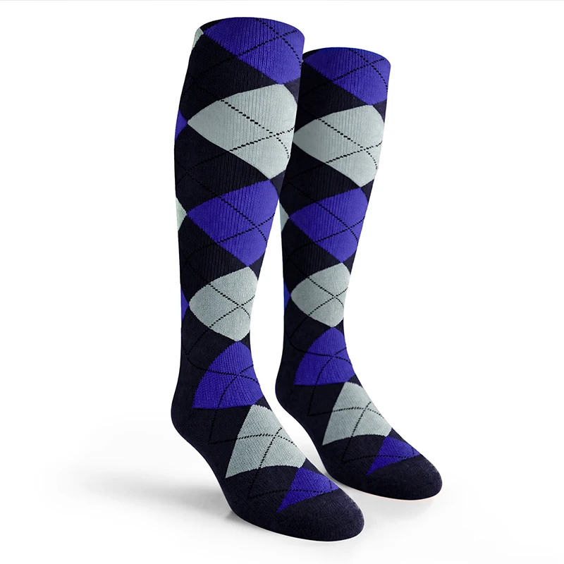 Argyle Socks - Mens Over-the-Calf - 6S: Navy/Royal/Light Blue