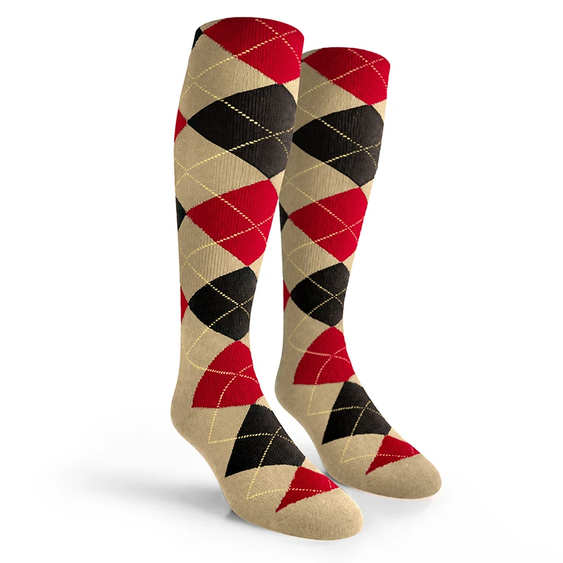 Argyle Socks - Mens Over-the-Calf - C: Natural/Black/Red
