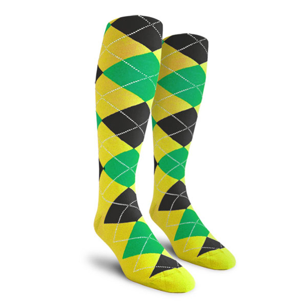 Youth Over the Calf Argyle Socks Yellow, Lime Green and Black