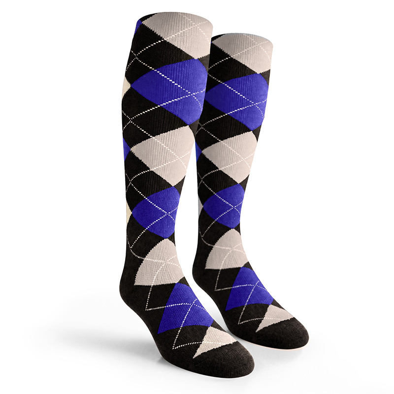 Argyle Socks - Mens Over-the-Calf - GGGG: Black/Royal/White