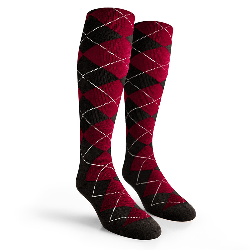 Argyle Socks - Mens Over-the-Calf - DD: Black/Maroon