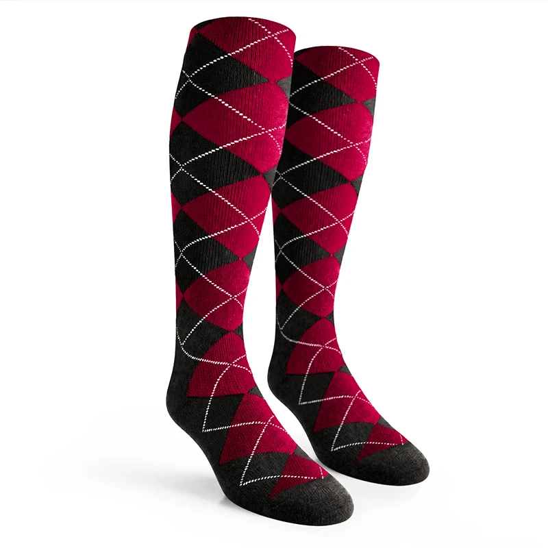 Argyle Socks - Mens Over-the-Calf - DD: Black/Maroon