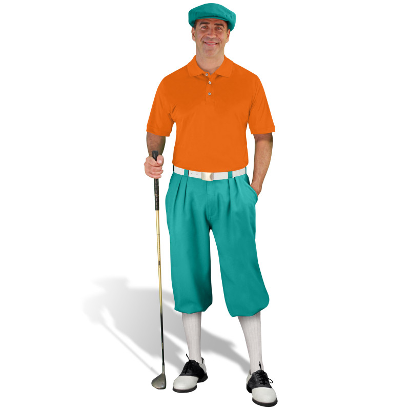 Golf Knickers - 'Par 3' Mens Teal, White and Orange Outfit