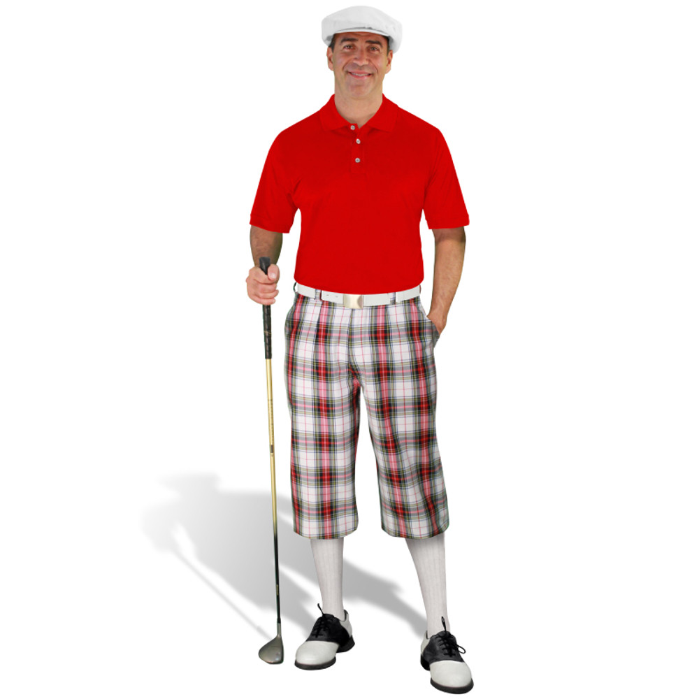 Dress Stewart, White & Red Classic Plaid Golf Outfit