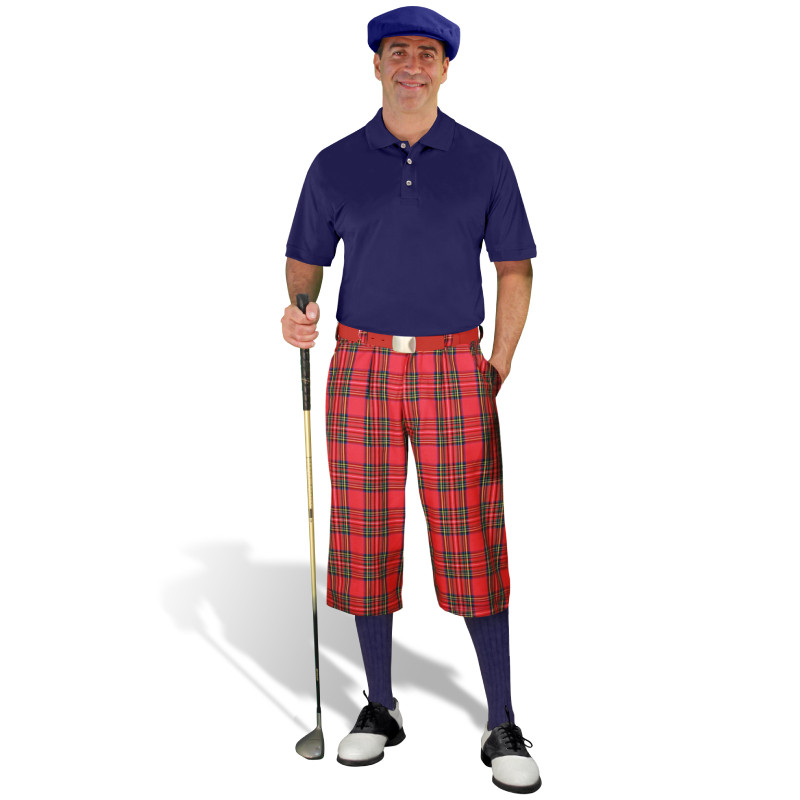 Golf Outfit - Mens Royal Stewart Plaid Golf Knickers & Black Shirt
