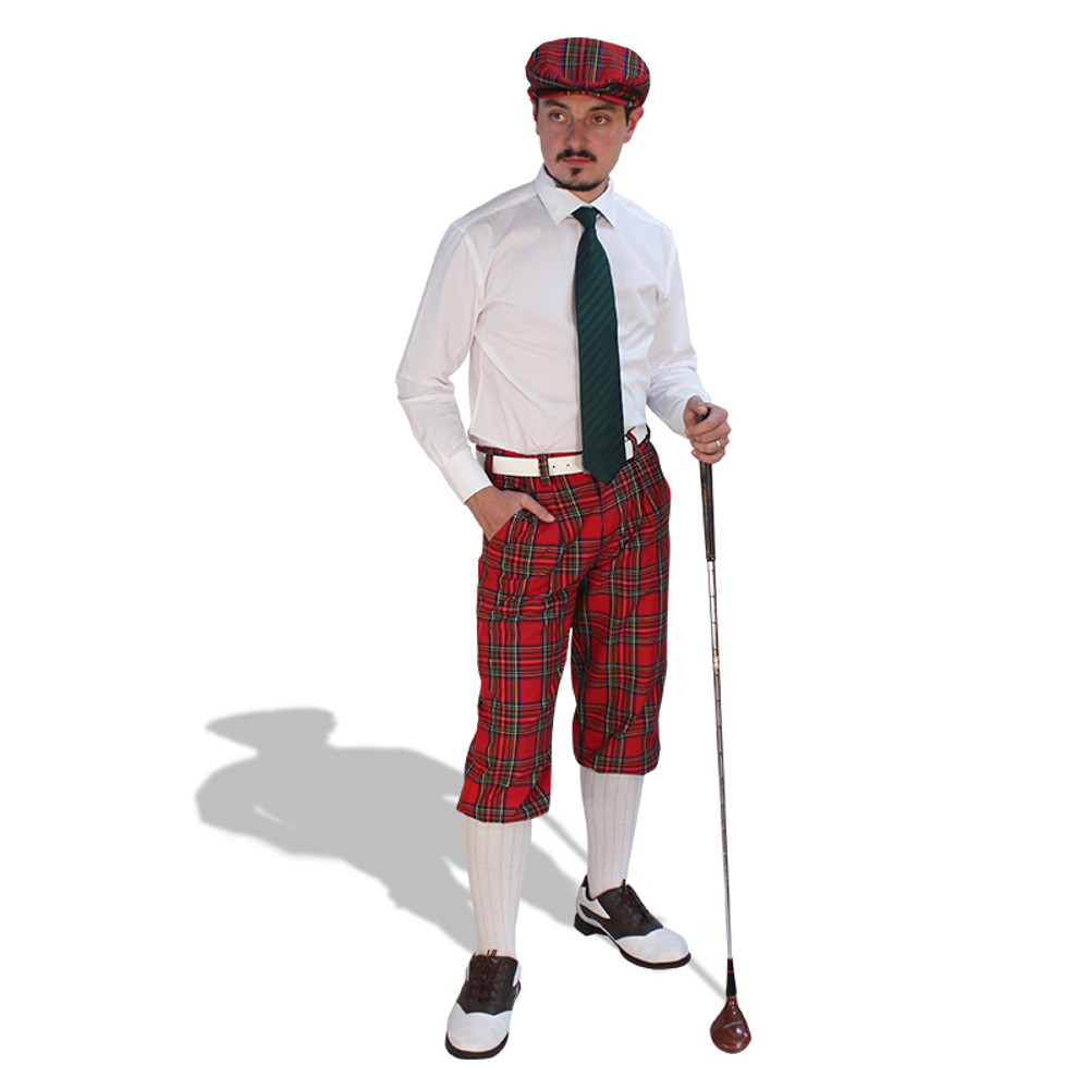 Dress Shirt Golf Outfit - Mens Royal Stewart & White with Green Tie