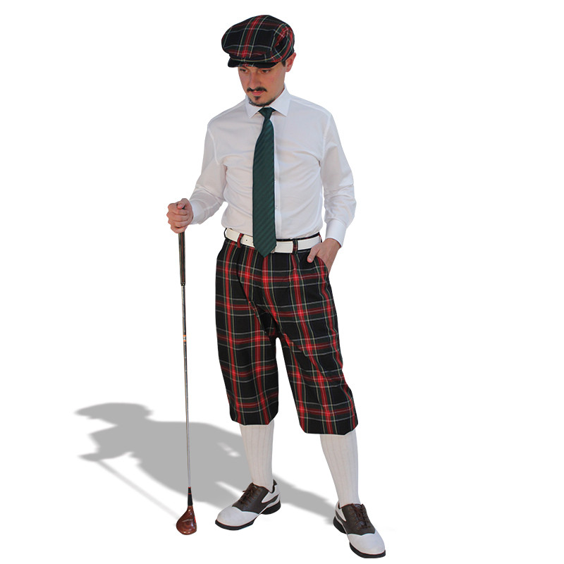 メンズウェア GOOLD GOLF ROCKERS PREMIUM CHECK SETUP Golf Outfit - Mens Khaki Stewart Plaid Golf Knickers & Lime Shirt